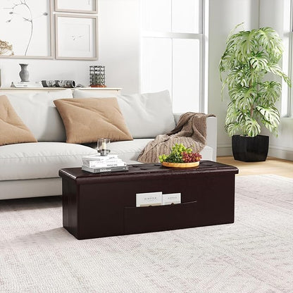 Giantex 43 Inches Folding Storage Ottoman Bench, Upholstered PU Leather Storage Chest with Side Pocket, Padded Seat, End of Bed Bench, Collapsible Ottoman Foot Rest for Living Room, Bedroom & Entryway