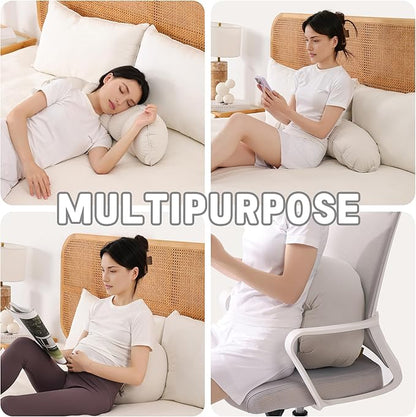 Peallow(Pat. Pend) – Long Round Body Pillow for Adults, Bolster Pillow for Sleeping, Soft and Supportive Pillow for Sleeping & Lumbar Support (Misty White, 29.5")