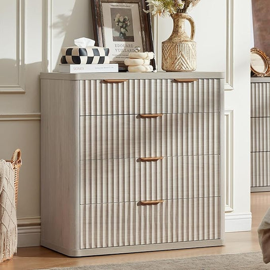 LEYAOYAO Fluted 5 Drawers Dresser for Bedroom Set of 2, 34" Tall Modern Chest of Drawers with Metal Handle, Curved Profile Design,Lightgrey Wood Drawer Organizer for Bedroom, Living Room, Hallway