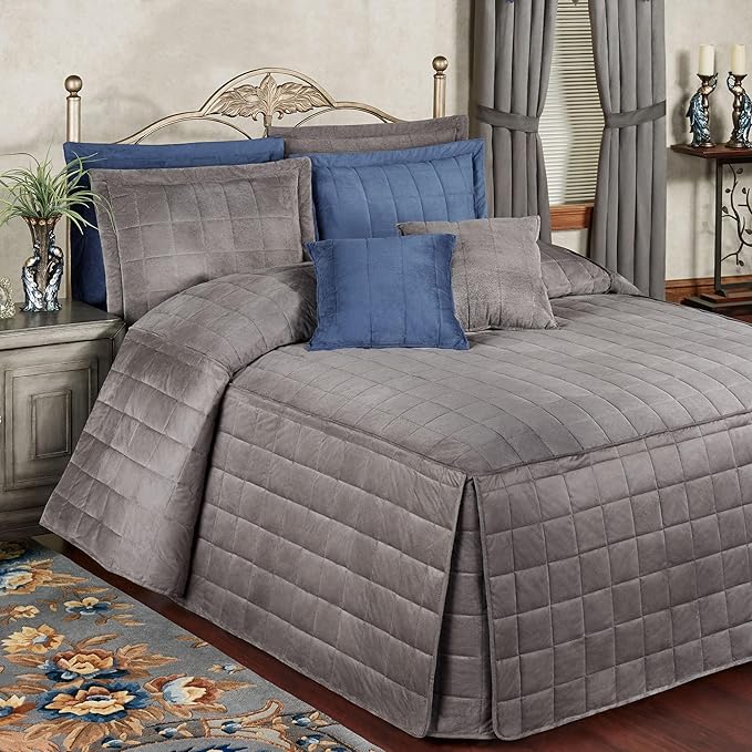 Touch of Class Camden Luxury Bedding | Neutral Charcoal Gray Color | Grande Fitted Bedspread | Faux Suede Box Quilted Design | Designed 3 Piece Set Includes Queen Bedspread and 2 Standard Shams