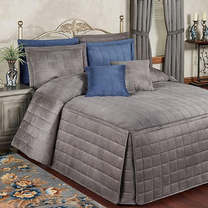 Touch of Class Camden Luxury Bedding | Neutral Charcoal Gray Color | Grande Fitted Bedspread | Faux Suede Box Quilted Design | Designed 3 Piece Set Includes Queen Bedspread and 2 Standard Shams