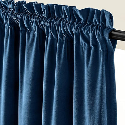 Lazzzy Velvet Blackout Curtains Thermal Insulated Room Window Drapes Super Soft Luxury Curtains for Living Room Bedroom Rod Pocket 2 Panels, Dark Blue, 52" W x 96" L