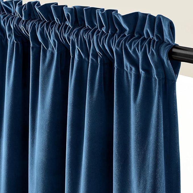 Lazzzy Velvet Blackout Curtains Thermal Insulated Room Window Drapes Super Soft Luxury Curtains for Living Room Bedroom Rod Pocket 2 Panels, Dark Blue, 52" W x 108" L