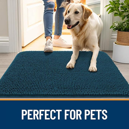OLANLY Dog Door Mat for Muddy Paws 59x32, Absorbs Moisture and Dirt, Absorbent Non-Slip Washable Doormat, Quick Dry Chenille Mud Mat, Entry Indoor Entryway Carpet for Inside Floor, Atlantic Blue