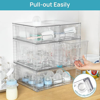 Vtopmart Clear Stackable Storage Drawers Set of 5, Easily Assemble Acrylic Bathroom Undersink Organizers,Plastic Storage Bins for Closet,Cabinet,Pantry,Medicine Organization