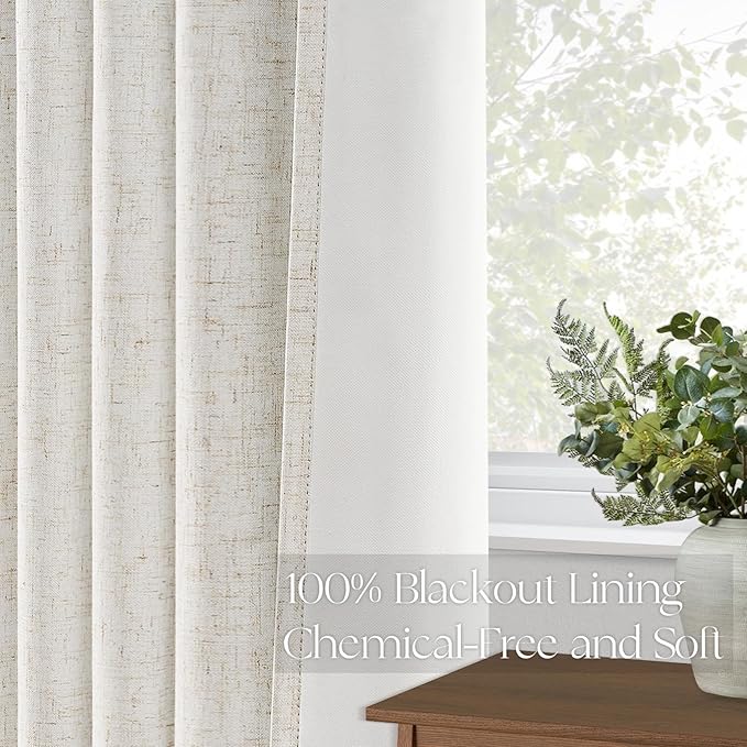 Topfinel Extral Wide Curtains, Pinch Pleated 100% Blackout Linen Drapery Panels with Hooks, Pinch Pleat Drapes for Patio Sliding Door Large Window Living Room Track, 72" Wx96 L 1 Panel