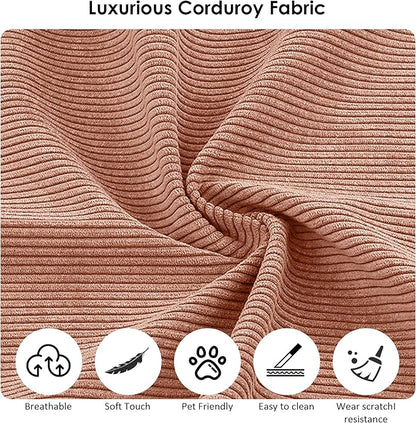 80" Convertible Sofa Bed, Corduroy Deep Seat Folding Pull Out Couch with Pillows, No Assembly Modern Boneless Couch Compression Sofa in Box, Floor Sofa with Storage Pocket for Living Room,Pink