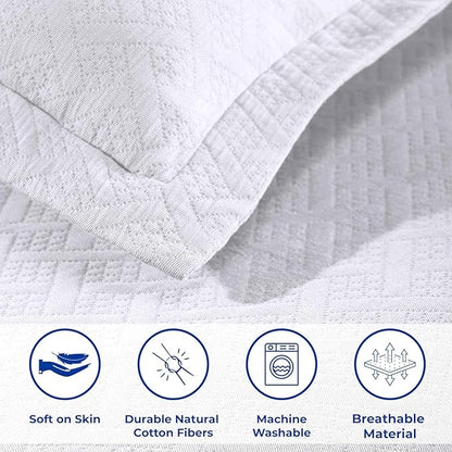 Superior 100% Cotton Basket Weave Bedspread with Shams, All-Season Premium Cotton Matelasse Jacquard Bedding, Quilted-Look Geometric Basket, Twin, White