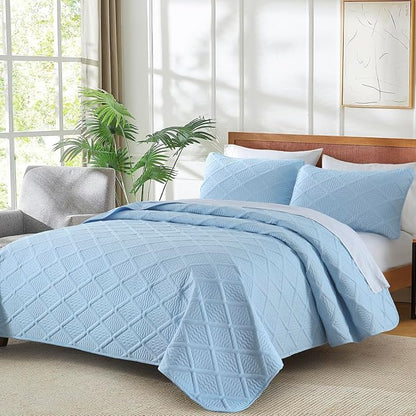 Yiran Ash Blue Quilt Set King Size, 3 Piece Reversible Bedspreads Bedding Set, Fall Diamond Pattern Coverlet for All Season with 2 Pillow Shams (King, 106x96 Inch)