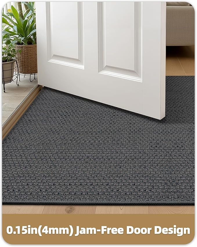 Color&Geometry Ultra-Thin Indoor Door Mat, 24"x36" Low-Profile Non-Slip Entryway Rug with Modern Geometric Texture, Washable Doormat for Indoor Entrance, Front Door, Grey (Rolled-up NO Creases)