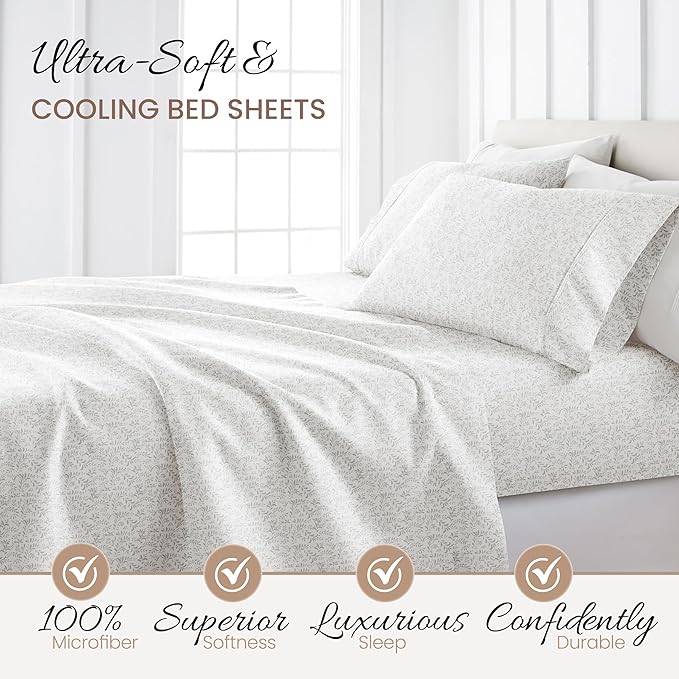 Linen Market 4 Piece California King Bedding Sheet Set (Gray Vines) - Sleep Better Than Ever with These Ultra-Soft & Cooling Bed Sheets for Your Cal King Size Bed - Deep Pocket Fits 16" Mattress