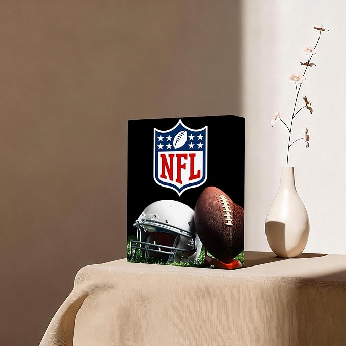 B.B.F MAKE American Football Canvas Wall Art Super Champions Bowl Poster Rugby Oil Painting Canvas Wall Decor Sports Picture Boys Gift Modern Bedroom Living Room Dorm Home Decoration, Framed 16x20inch