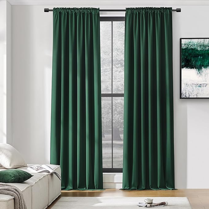 DONREN Patio Blackout Curtain Panels - Home Decoration Thermal Insulated Rod Pocket Blackout Drapes - 2 Panels Hunter Green Backdrop 5FT x 8FT Curtains for Parties