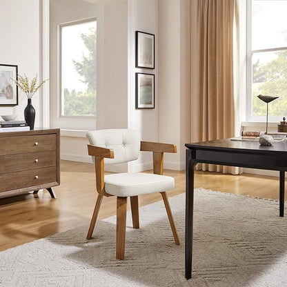 Art Leon Modern Dining Chairs - Set of 2 Mid Century Dining Chairs Fabric Upholstered Swivel Chairs Comfy Desk Chair No Wheels Accent Arm Chair for Kitchen Living Room Study, Off White/Walnut