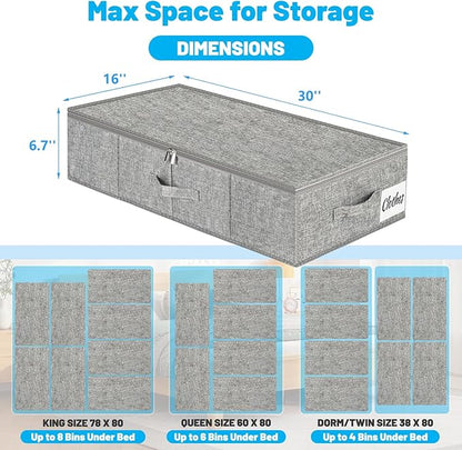 Under Bed Storage Container Bin 3 Pack, Low Profile Foldable Underbed Clothes Storage Organizer W/ Ultra Thick Fabric and Sturdy Bottom/Sides, Dual Zipper Storage Box for Dorm and Home 30x16x6.7"