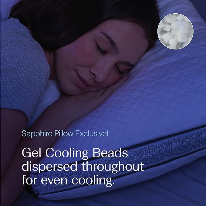 DreamyBlue Gusseted Sapphire Pillow • Adjustable Loft, Luxury Cover, Shredded Memory Foam Fill w/Cooling Beads • Ideal for Wide Shoulders • Neutral Alignment for All • CertiPUR-US Certified (Queen)