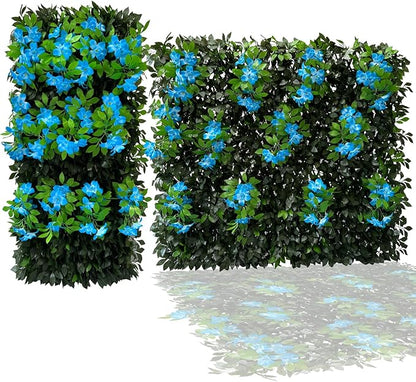 Sumery Expandable Fence Privacy Screen for Balcony Patio Outdoor,Decorative Faux Ivy Fencing Panel,Artificial Hedges (Single Sided Leaves) (4, Branches -Blue Fowers)