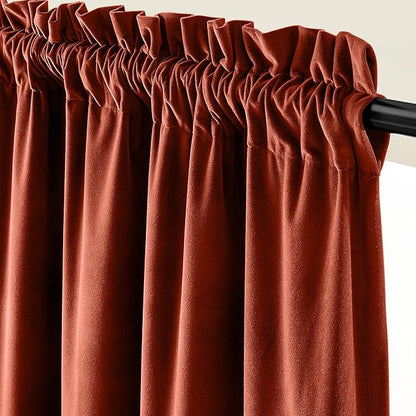 Lazzzy Velvet Blackout Curtains Thermal Insulated Room Window Drapes Super Soft Luxury Curtains for Living Room Bedroom Rod Pocket 2 Panels, Rust Red, 52" W x 102" L