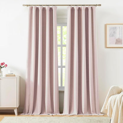 Vision Home Pink Linen Full Blackout Curtains 84 inch Length for Bedroom Living Room Darkening Soundproof Window Panels Thermal Insulated Rod Pocket Back Tab Farmhouse Drapes 56" Wx84 Lx2
