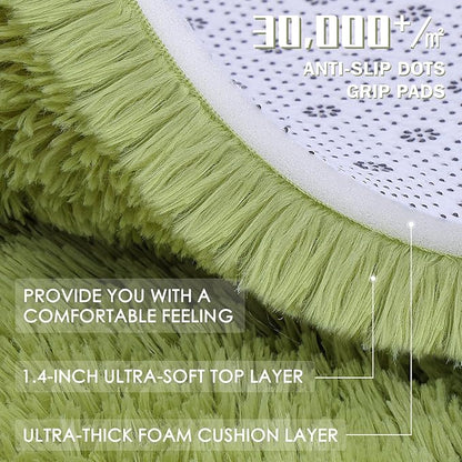 OLANLY Grass Green Round Rugs for Bedroom - Machine Washable, 9 ft Circle Area Rugs for Living Room, Soft and Fluffy Shaggy Carpet for Teen Girls and Boys, Nursery Rooms, Dorms, Home Decor Aesthetic