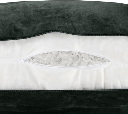 Husband Pillow Dark Green, Original Reading Pillow in Bed Rest Chair, Shredded Memory Foam Large Lounge Cushion Adult Backrest with Arms, Comfy Back Support for Sit Sitting Up, Wash/Removable Cover