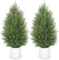 Briful 2PCS 3ft Artificial Cedar Topiary Trees in White Planter – Compact Faux Evergreen Potted Plants with Dense Realistic Layered Leaves, Lifelike Fake Cypress Trees for Home, Office, Patio, Porch