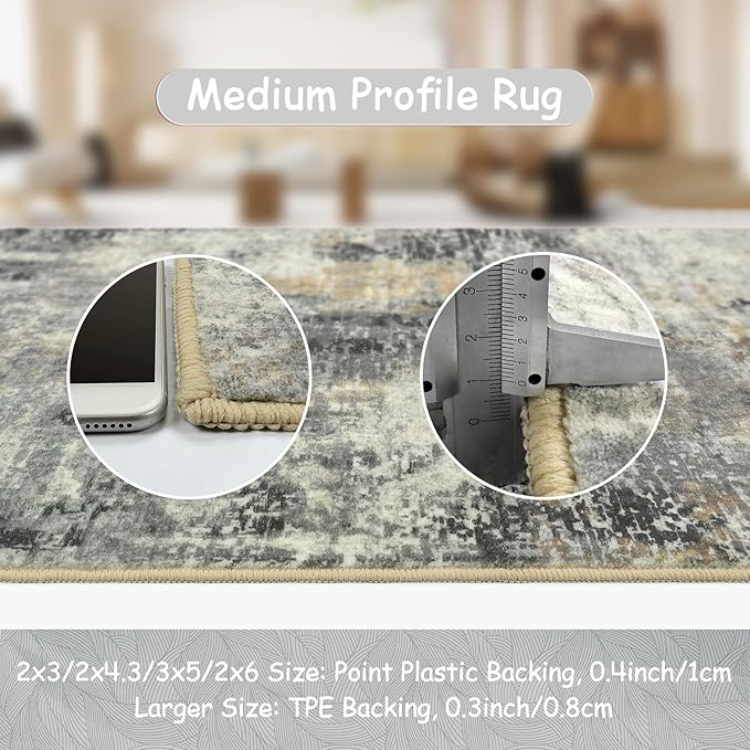 Lahome Modern Abstract 9x12 Area Rugs for Living Room, Washable Living Room Rug for Bedroom Low Pile Non Slip, Grey Soft Indoor Accent Carpet for Dining Room Table Apartment
