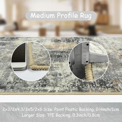 Lahome Modern Abstract 9x12 Area Rugs for Living Room, Washable Living Room Rug for Bedroom Low Pile Non Slip, Grey Soft Indoor Accent Carpet for Dining Room Table Apartment