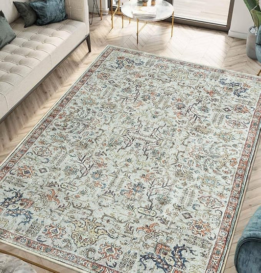 Keen Home Design 8x10 Rug - Machine Washable Area Rug with Non-Slip Backing, Ideal for Living Room, Dining Room, Bedroom - Vintage, Easy Clean, Durable, Low Pile Rug - (8' x 10')