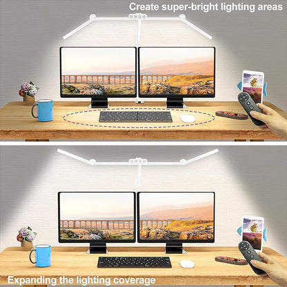 Micomlan Architect Desk Lamp with Clamp, Led Desk Lamp for Home Office with Remote Control, 24W Bright Dimmable Computer Light with Atmosphere Lighting Adjustable Table Light(Remote)