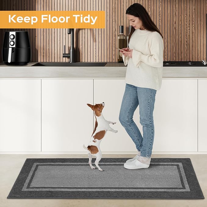 Kitchen Rugs 24" x 70", Non-Slip Machine Washable Kitchen Runner Rugs Floor Mats, Absorbent Comfort Standing Mats for Kitchen, Sink, Laundry and Hallway, Rolled Packaging, Light Grey & Dark Grey