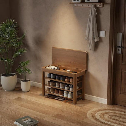 AQIMUELE 3 Tier Shoe Bench with Storage, Wood Shoe Rack for Front Door Entrance, Entryway Shoe Storage Bench.