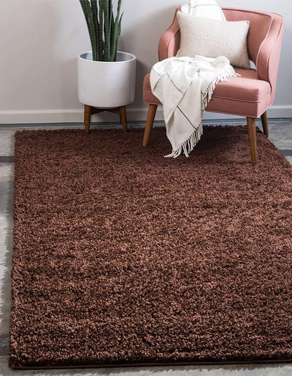Unique Loom Solid Shag Collection Area Rug (8' x 11' Rectangle, Chocolate Brown)