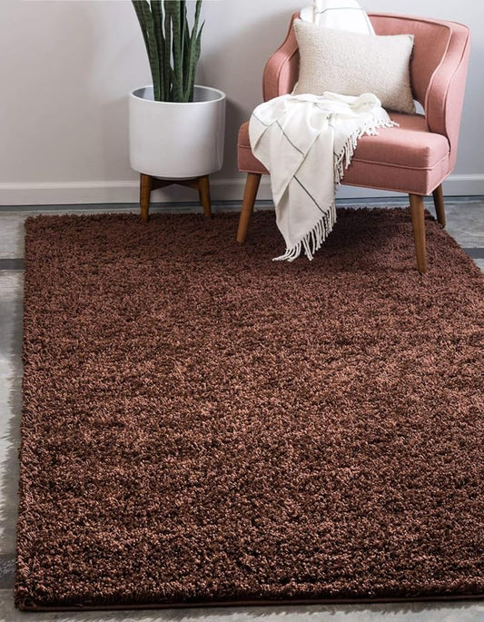 Unique Loom Solid Shag Collection Area Rug (6' 1" x 9' Rectangle, Chocolate Brown)