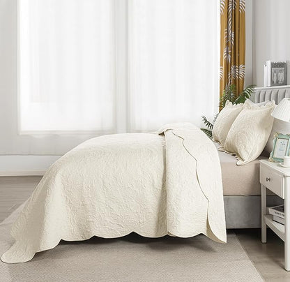 HoneiLife Quilt Sets King Size - Microfiber Bedspreads for King Bed, 3-Piece Lightweight Coverlets, Retro Bedlinen Sets, King Quilt Bedding Set All Season Use-Beige