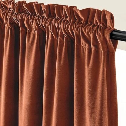 Lazzzy Velvet Blackout Curtains Thermal Insulated Room Window Drapes Super Soft Luxury Curtains for Living Room Bedroom Rod Pocket 2 Panels, Burnt Orange, 52" W x 90" L