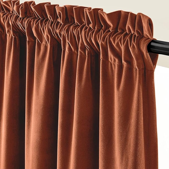 Lazzzy Velvet Blackout Curtains Thermal Insulated Room Window Drapes Super Soft Luxury Curtains for Living Room Bedroom Rod Pocket 2 Panels, Burnt Orange, 52" W x 102" L