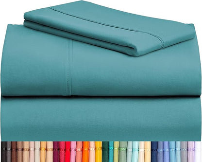 LuxClub 3 PC Twin Sheet Set, Deep Pockets Wrinkle Free Cooling Bed Sheets Hotel Bedding for Women, Men, Kids & Teens, Includes 1 Fitted Sheet, 1 Flat Sheet and 1 Pillowcase-Silky Soft Teal