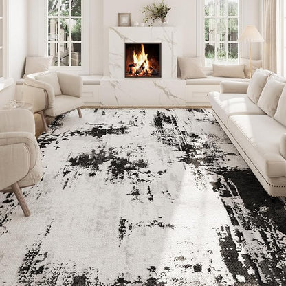 Area Rugs 8x10, Modern Abstract Machine Washable Rugs for Living Room Thin Carpet Indoor Floor Non-Shedding Carpets for Bedroom Dining Room Farmhouse Home Office | Black White