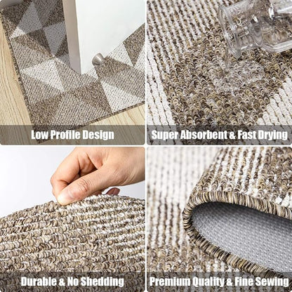Indoor Doormat 32"x 48", Absorbent Front Back Door Mat Floor Mats, Rubber Backing Non Slip Door Mats Inside Mud Dirt Trapper Entrance Front Door Rug Carpet, Machine Washable Low Profile-Brown Geome