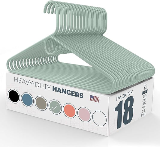 Neaties Heavy Duty Clothes Hangers 18 Pack – Made in The USA – 8lb Capacity Plastic Hangers for Adult Clothing – Durable for Pants, Coats, Jackets, or Jeans – Mint