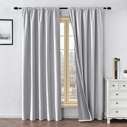 100% Blackout Curtains for Living Room, 96 Inch Curtains 2 Panel Set Light Blocking, Back Tab & Rod Pocket Thermal Insulated Drapes Bedroom Windows Home Decor(52W × 96L inch, Off-White)