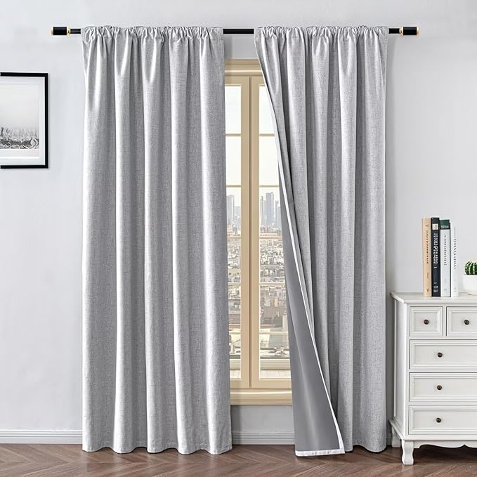 100% Blackout Curtains for Living Room, 90 Inch Curtains 2 Panel Set Light Blocking, Back Tab & Rod Pocket Thermal Insulated Drapes Bedroom Windows Home Decor(52W × 90L inch, Off-White)