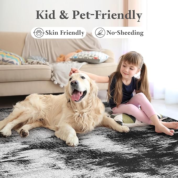 Area Rugs 6x9 Rug for Living Room - Machine Washable Neutral Modern Abstract Soft Rugs for Dining Room Floor Non-Shedding Carpets for Bedroom Farmhouse Home Office