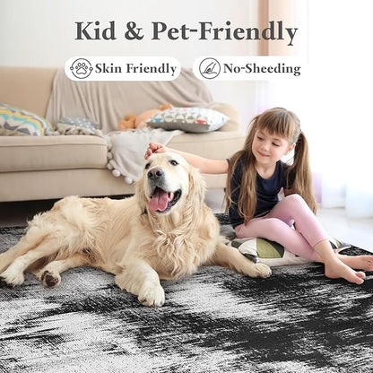 Area Rugs 6x9 Rug for Living Room - Machine Washable Neutral Modern Abstract Soft Rugs for Dining Room Floor Non-Shedding Carpets for Bedroom Farmhouse Home Office