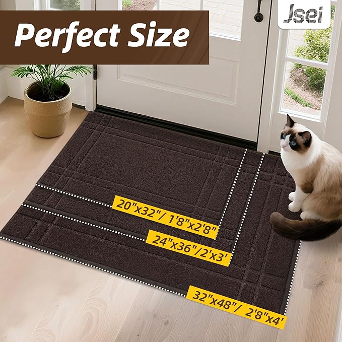 JSEI Entryway Rugs Doormat 20"x32", Non-Slip Dirt Trapper Door Mats Indoor, Washable Absorbent and Stain Resist Welcome Floor Mat for Front Door, Dog Door Mat, Muddy Wet Shoes & Paws, Brown