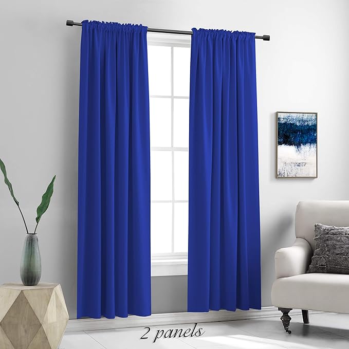 DONREN 108 inch Extra Length Curtains for Bedroom - Rod Pocket Smooth Tactility Blackout Window Panels for Patio (52 W x 108 L,Royal Blue,2 Pieces)