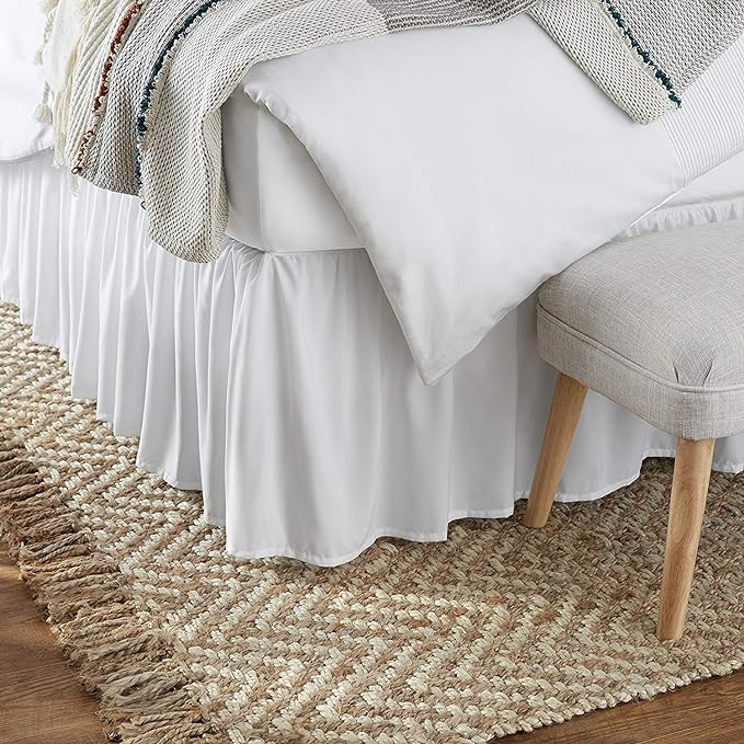 KRISHNA Ruffled Bed Skirt with Split Corners King, 100% Microfiber Hotel Quality, 10 Inch Drop Dust Ruffle Gathered Bedskirt with Platform, 78" x 80", White