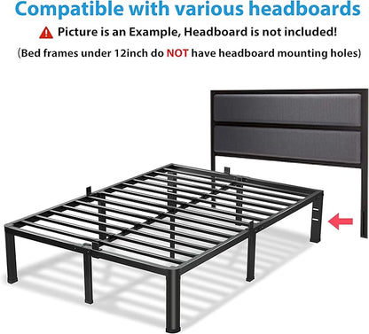 12 Inch Full Size Bed Frame, 3500Lbs Heavy Duty Metal Platform with Round Corner Legs Mattress Slide Stopper, Steel Slat Support No Box Spring Needed, Noise Free, Non-Slip, Easy Assembly
