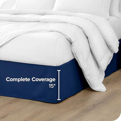 Bare Home Full Bed Skirt - 15-Inch Tailored Drop Easy Fit - Bed Skirt for Beds - Center & Corner Pleats (Full, Dark Blue)